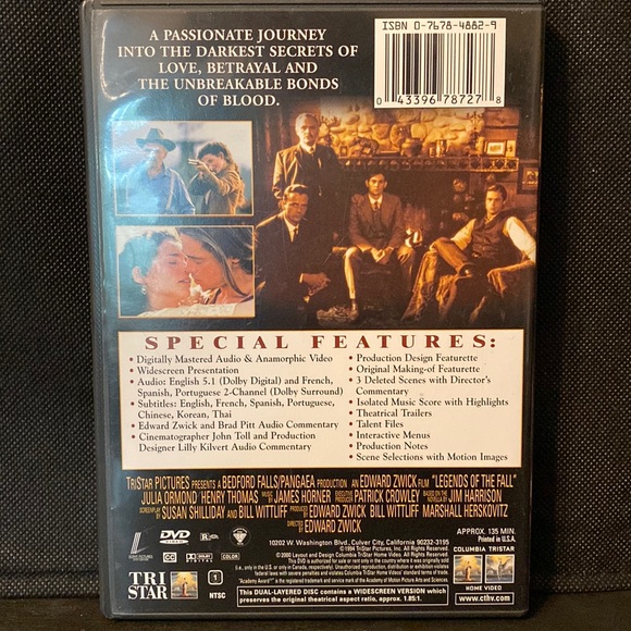Tri Star DVD “Legends of the Fall : Widescreen Edition” rated R- used - Picture 2 of 4